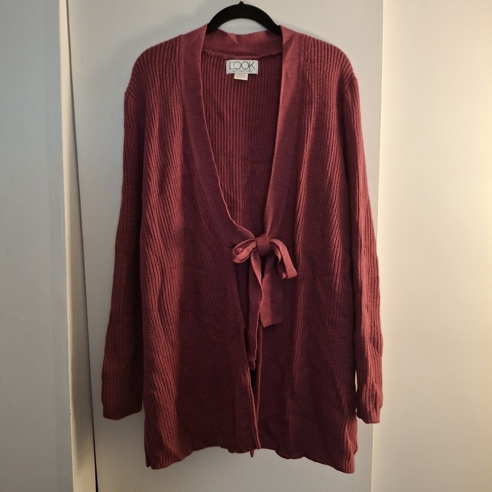 The Look Women's Purple Tie Front Sweater Cardigan
